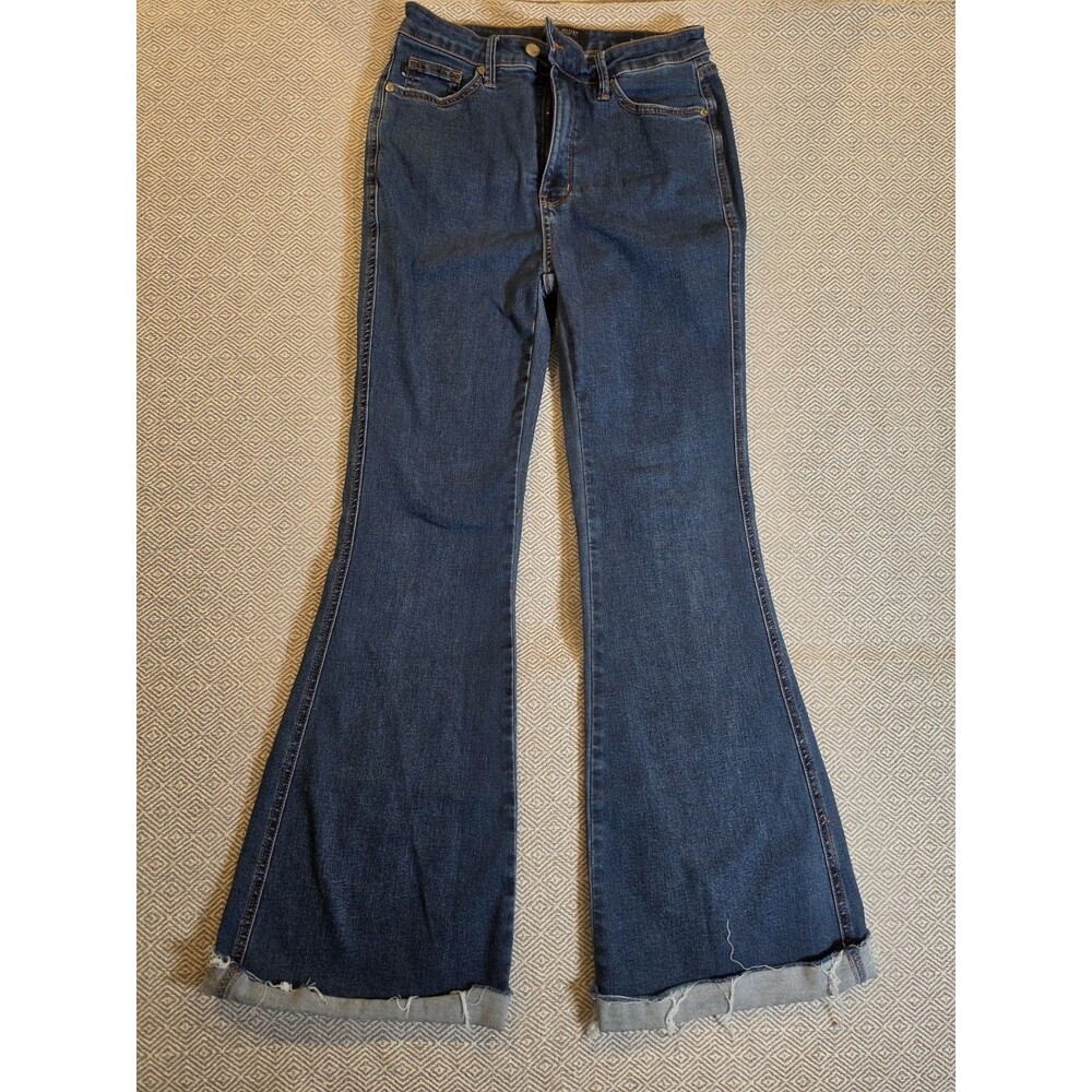 Judy Blue Women’s 11/30 Y2K Flare Bell Bottom Jeans Raw Hem Dark Wash